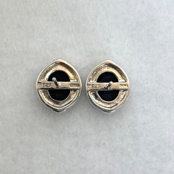 Sterling Silver 925 Michelle Albala Mosaic Blue Opal Inlay Oval Stud Earrings - Picture 7 of 16